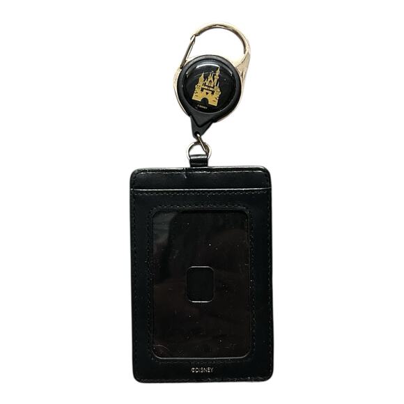 2024 Disney Parks Cinderella Castle Retractable Cardholder Black And Gold Used - Picture 2 of 2